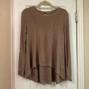Free People High Low Mesh Knit Back Lightweight Tan Flowy Sweater XS